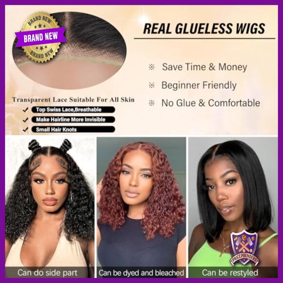 Glueless Human Hair Wig 12 Inch Curly Bob Pre Plucked Lace Closure